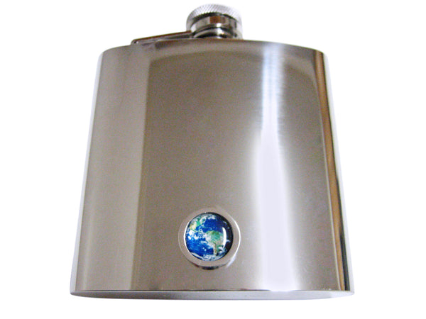 Bordered Planet Earth 6 Oz. Stainless Steel Flask