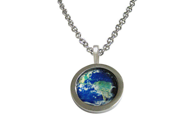 Bordered Planet Earth Pendant Necklace