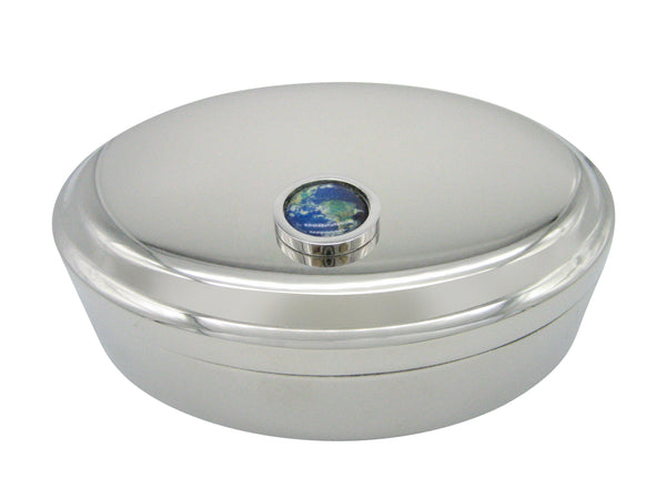 Bordered Planet Earth Pendant Oval Trinket Jewelry Box