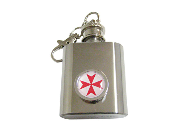 Bordered Red Maltese Cross 1 Oz. Stainless Steel Key Chain Flask