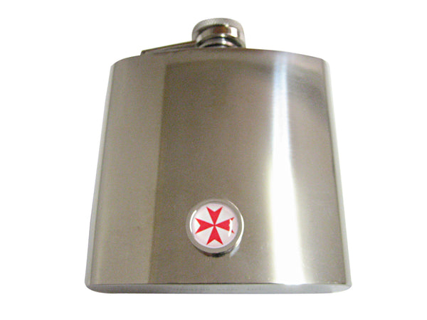Bordered Red Maltese Cross 6 Oz. Stainless Steel Flask