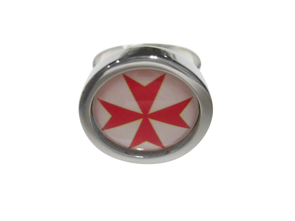 Bordered Red Maltese Cross Adjustable Size Fashion Ring