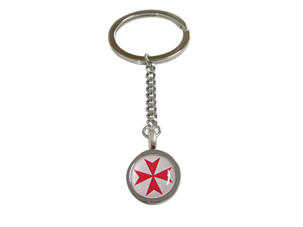 Bordered Red Maltese Cross Pendant Keychain