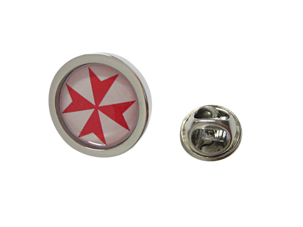 Bordered Red Maltese Cross Pendant Lapel Pin