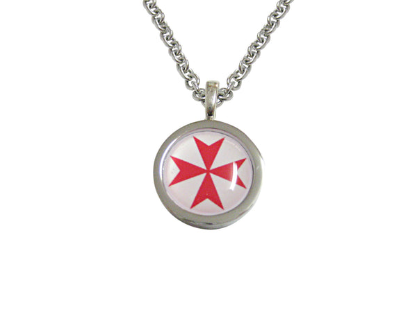 Bordered Red Maltese Cross Pendant Necklace