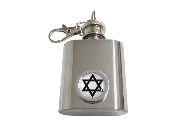 Bordered Religious Star of David Pendant 1 Oz. Stainless Steel Key Chain Flask