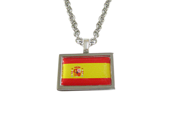 Bordered Spain Flag Pendant Necklace