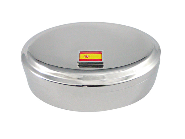 Bordered Spain Flag Pendant Oval Trinket Jewelry Box