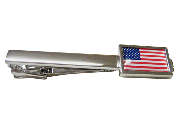 Bordered USA American Flag Square Tie Clip