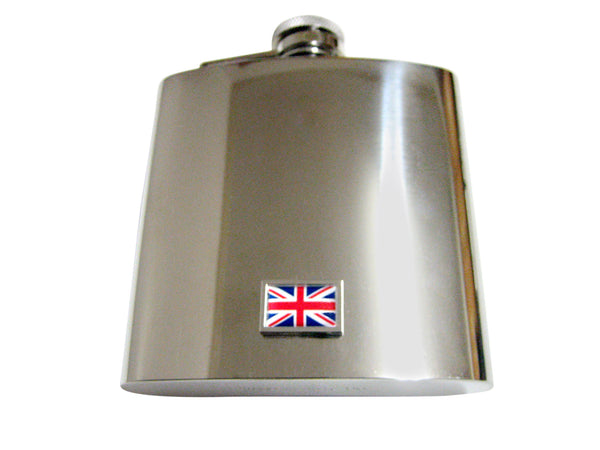 Bordered United Kingdom Union Jack Flag Pendant 6 Oz. Stainless Steel Flask