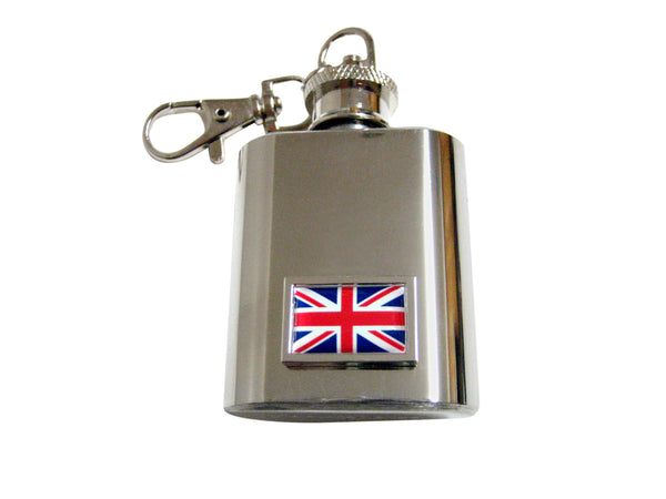 Bordered United Kingdom Union Jack Flag Pendant 1 Oz. Stainless Steel Key Chain Flask