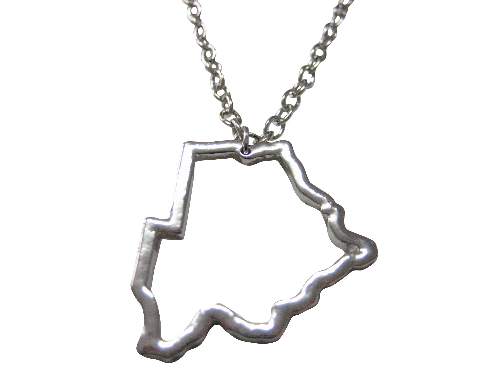Silver Toned Botswana Map Outline Pendant Necklace