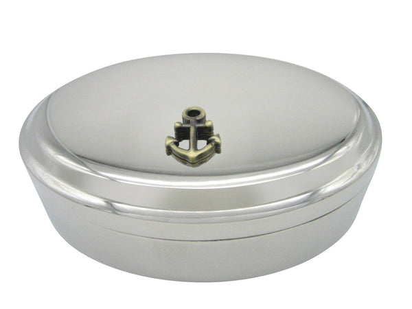 Brass Toned Nautical Anchor Pendant Oval Trinket Jewelry Box