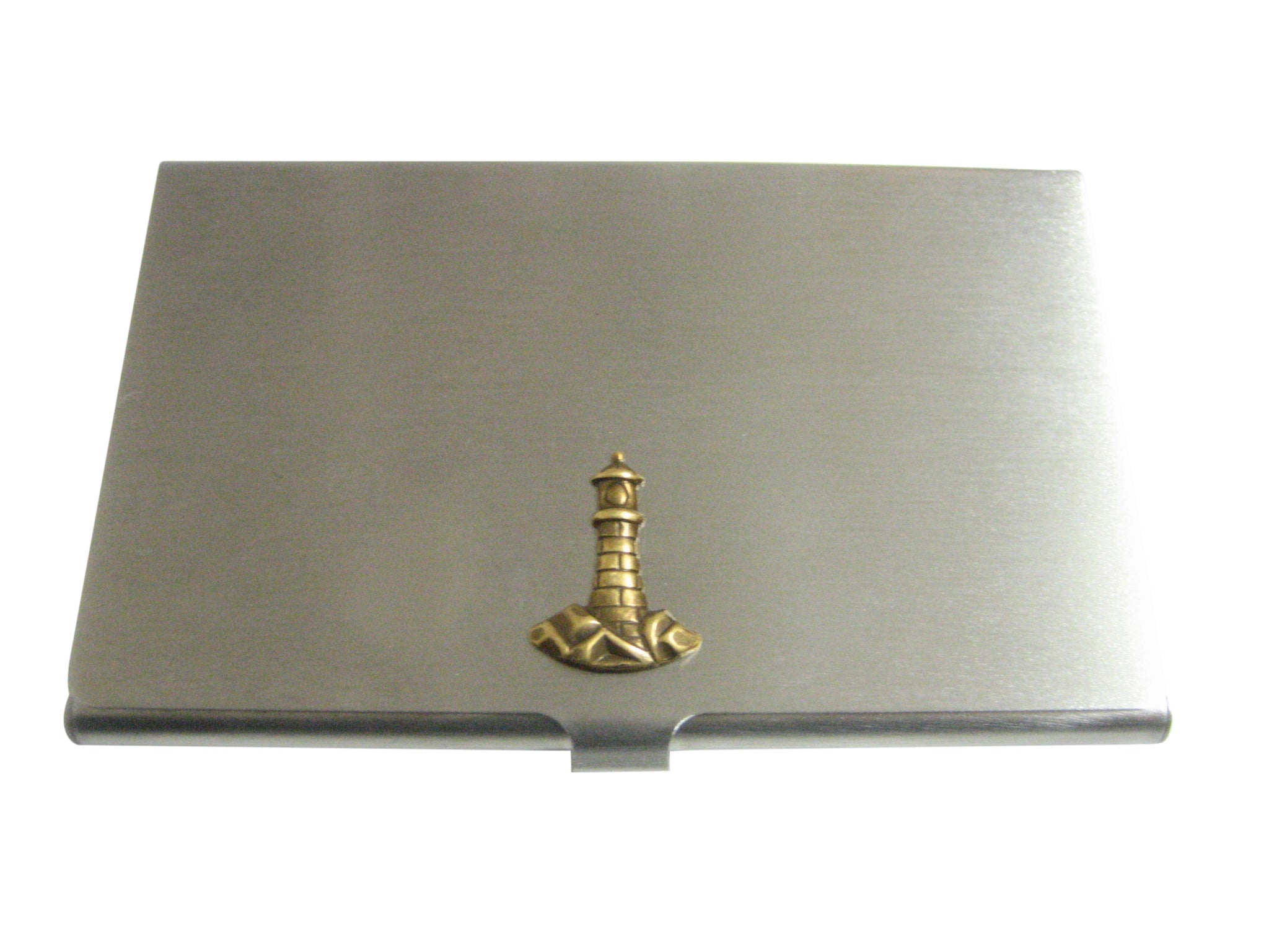 Brass Toned Nautical Light House Pendant Business Card Holder