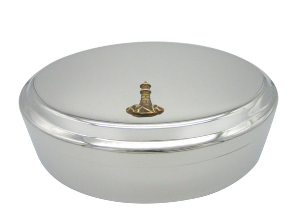 Brass Toned Nautical Light House Pendant Oval Trinket Jewelry Box