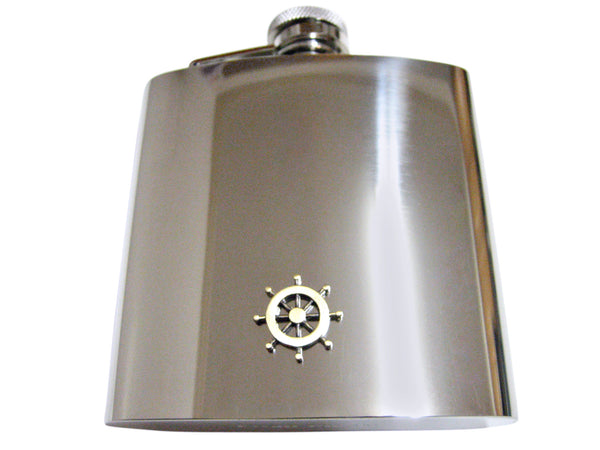 Brass Toned Nautical Ship Steering Helm 6 Oz. Stainless Steel Flask