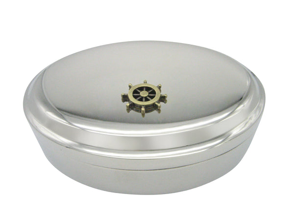 Brass Toned Nautical Ship Steering Helm Pendant Oval Trinket Jewelry Box