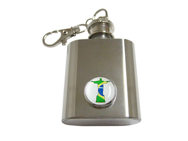 Brazil Flag Christ The Redeemer Rio Statue Pendant 1oz Keychain Flask