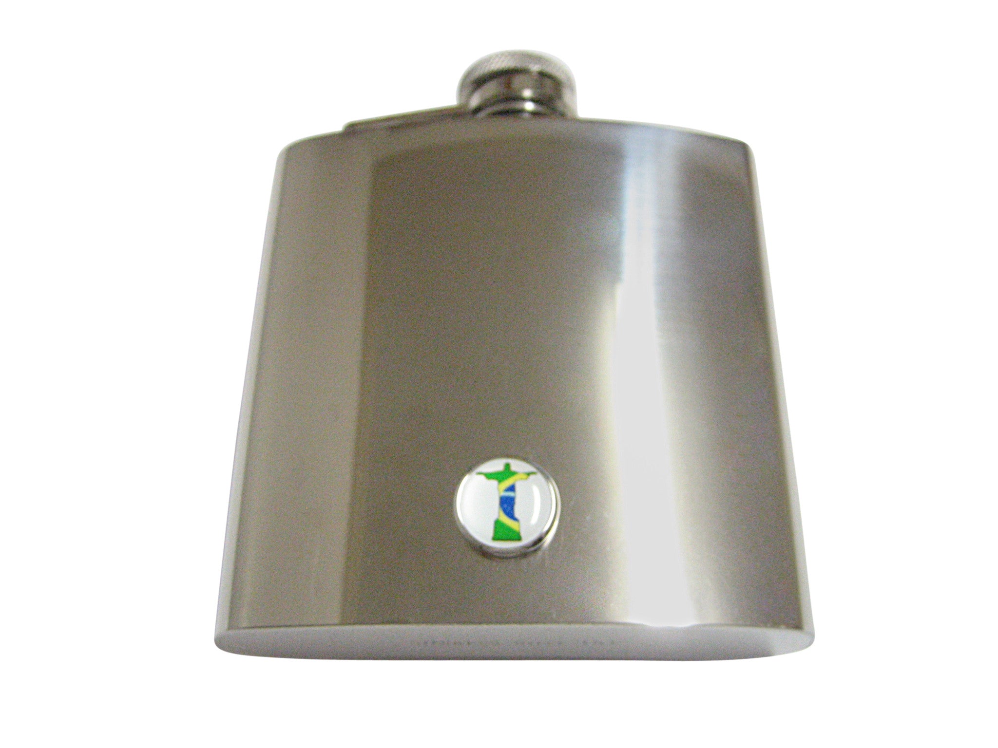 Brazil Flag Christ The Redeemer Rio Statue 6 Oz. Stainless Steel Flask