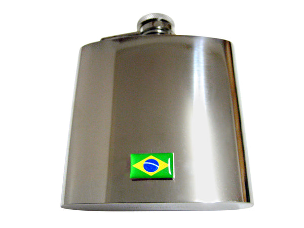 Brazil Flag Pendant 6 Oz. Stainless Steel Flask