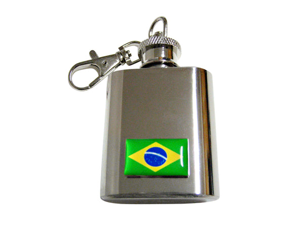 Brazil Flag Pendant 1 Oz. Stainless Steel Key Chain Flask