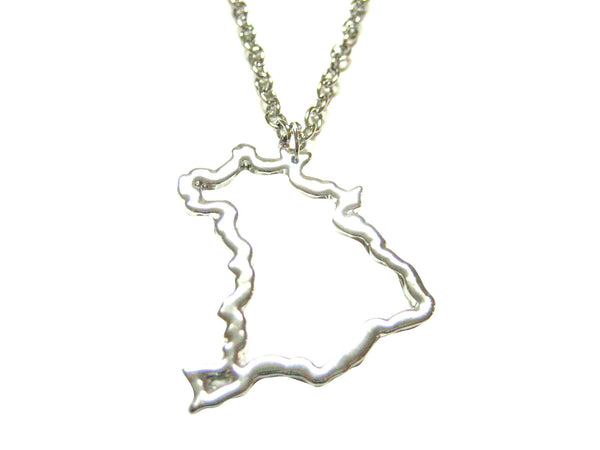 Silver Toned Brazil Map Outline Pendant Necklace