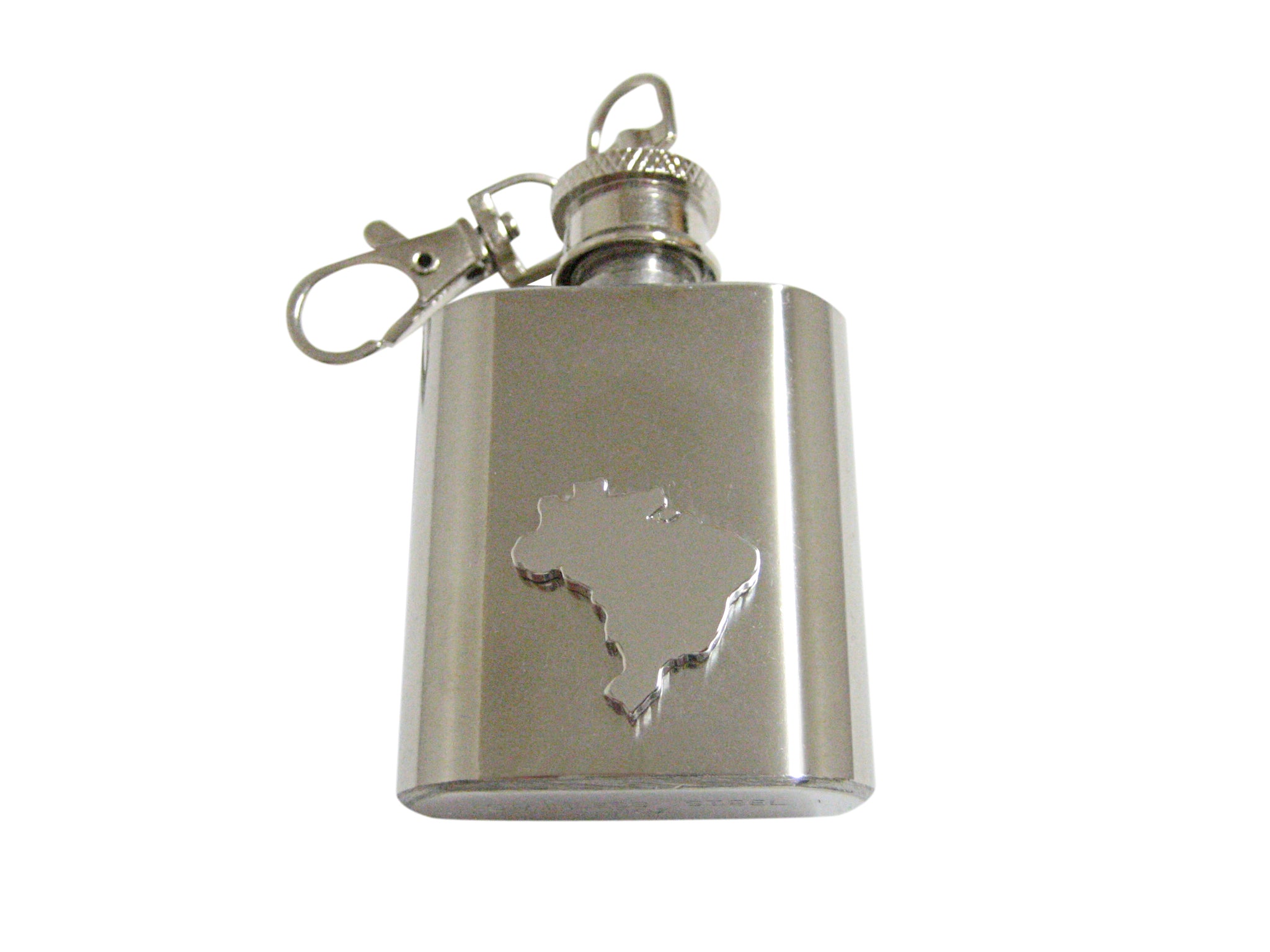 Brazil Map Shape 1 Oz. Stainless Steel Key Chain Flask