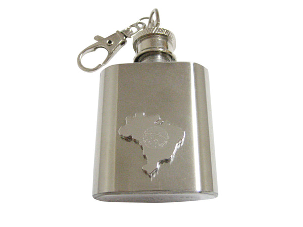 Brazil Map Shape and Flag Design 1 Oz. Stainless Steel Key Chain Flask