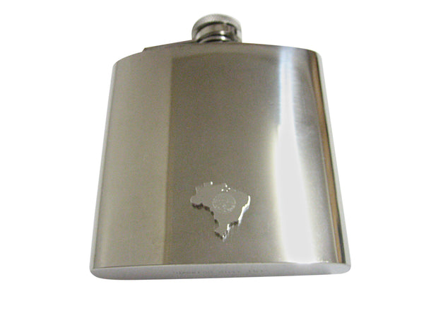 Brazil Map Shape and Flag Design 6 Oz. Stainless Steel Flask