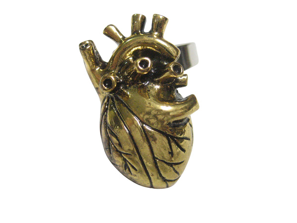 Bronze Toned Large Anatomical Heart Adjustable Size Fashion Ring