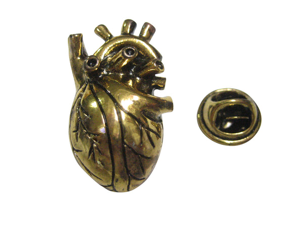 Bronze Toned Large Anatomical Heart Lapel Pin
