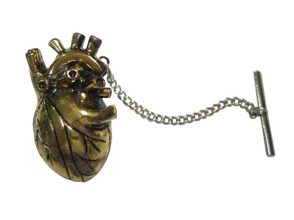 Bronze Toned Large Anatomical Heart Tie Tack