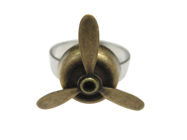 Bronze Toned Airplane Propeller Pendant Adjustable Size Fashion Ring