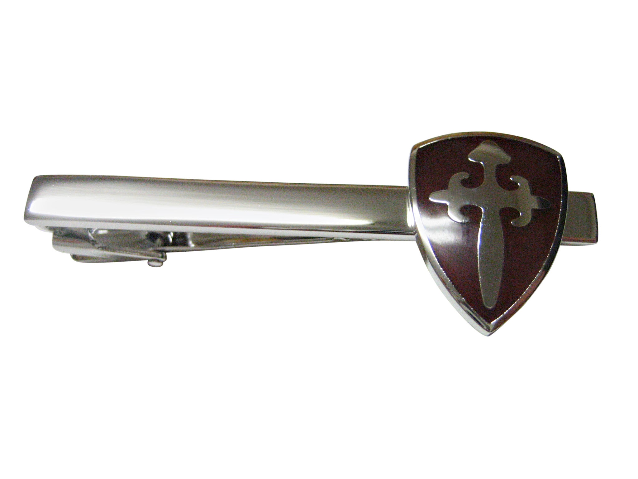 Brown Medieval Cross Shield Square Tie Clip