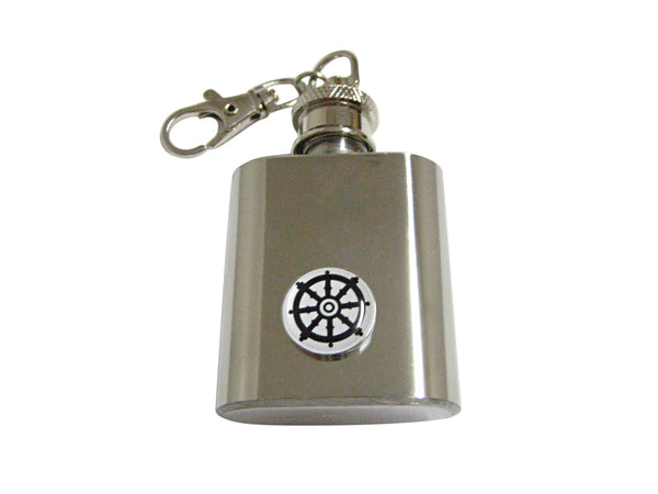 Buddhist Wheel of Dharma Design 1 Oz. Stainless Steel Key Chain Flask