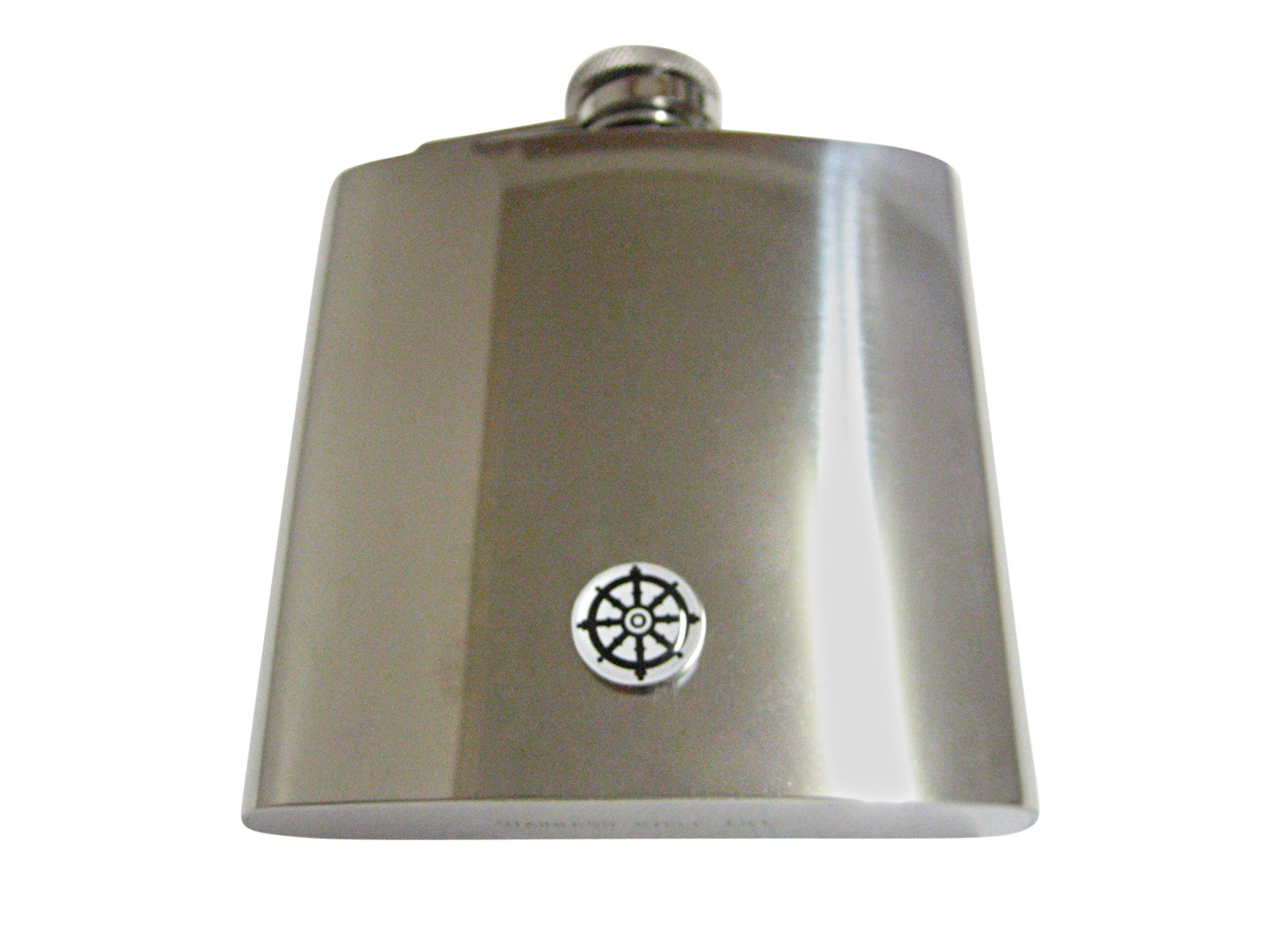 Buddhist Wheel of Dharma Design 6 Oz. Stainless Steel Flask