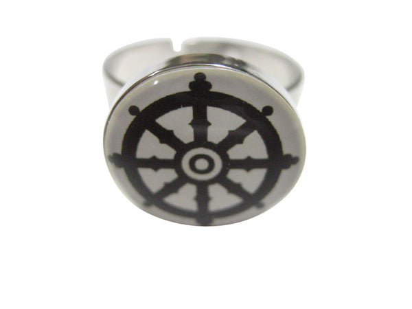 Buddhist Wheel of Dharma Design Adjustable Size Fashion Ring