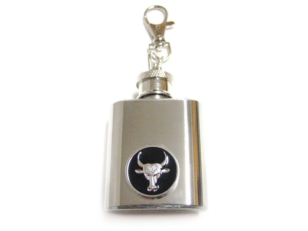1 Oz. Stainless Steel Key Chain Flask with Bull Pendant