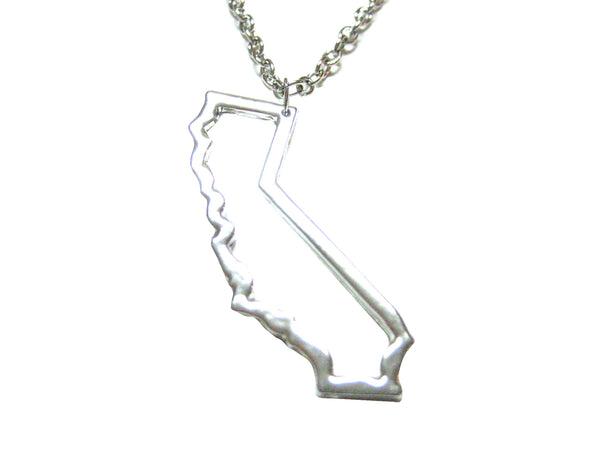 Silver Toned California State Map Outline Pendant Necklace