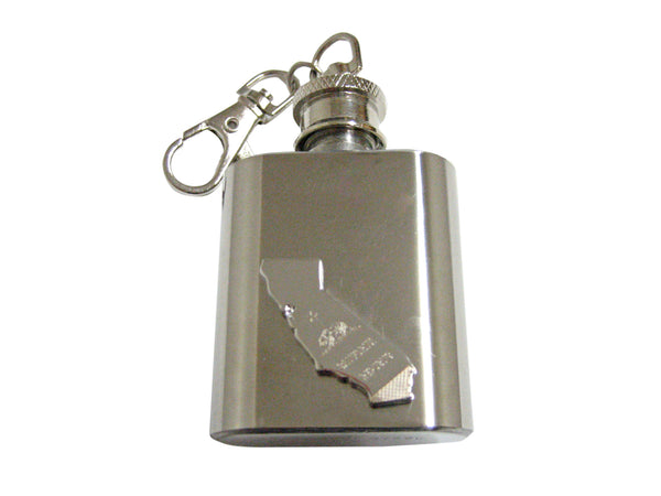 California State Map Shape and Flag Design 1 Oz. Stainless Steel Key Chain Flask