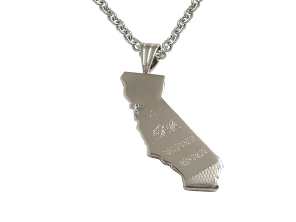 California State Map Shape and Flag Design Pendant Necklace