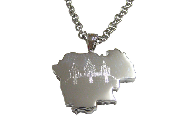 Cambodia Map Shape and Flag Design Pendant Necklace