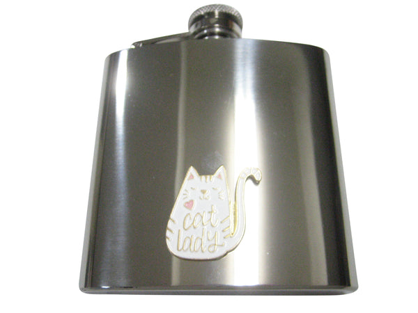 Cat Lady White Cat 6oz Flask