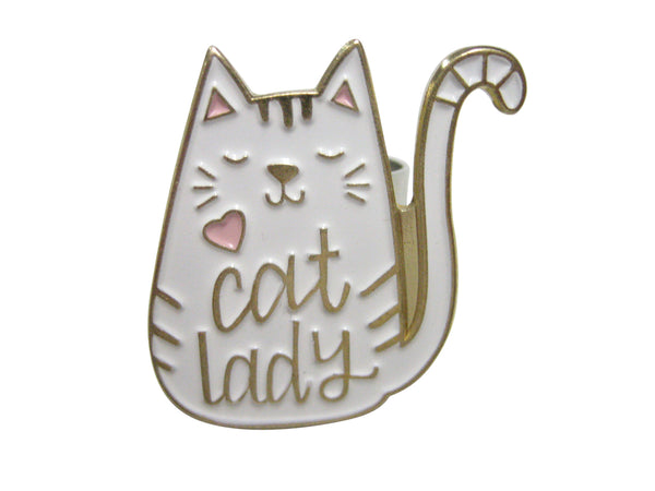 Cat Lady White Cat Adjustable Size Fashion Ring