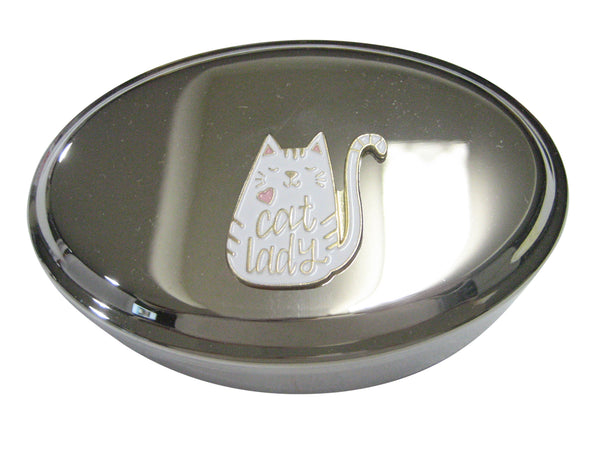 Cat Lady White Cat Oval Trinket Jewelry Box