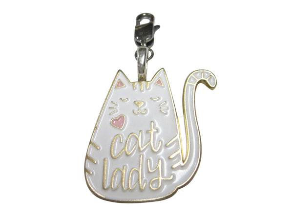 Cat Lady White Cat Pendant Zipper Pull Charm