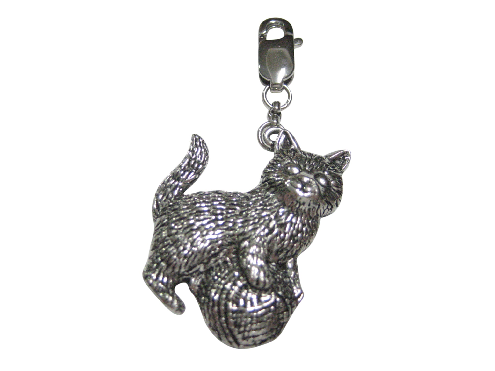 Cat Kitten with Ball of Yarn Pendant Zipper Pull Charm