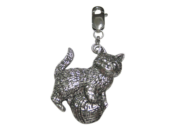 Cat Kitten with Ball of Yarn Pendant Zipper Pull Charm