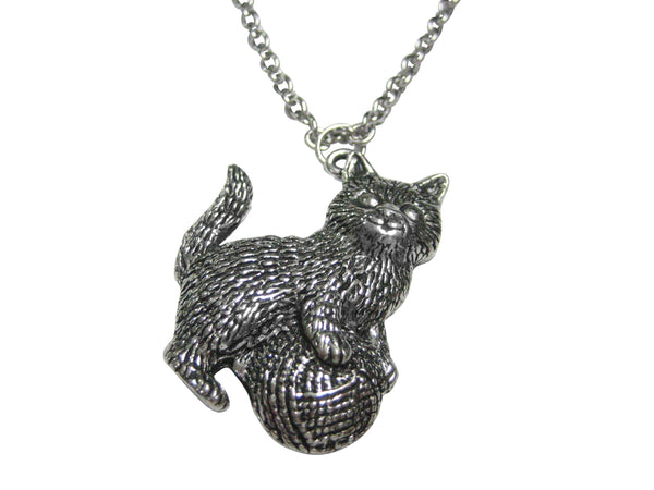 Cat Kitten with Ball of Yarn Pendant necklace