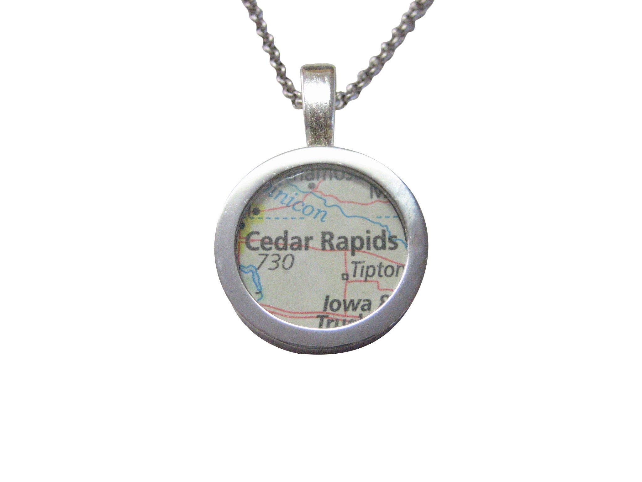 Cedar Rapids Iowa Map Pendant Necklace